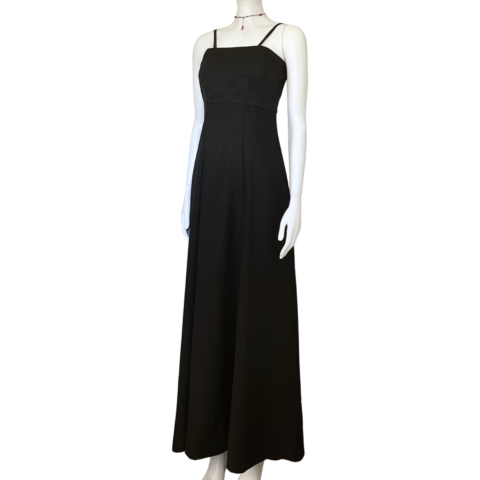 Vintage 90s Whimsigoth Black Empire Waist Prom Dress XXS Embroidered Goth Formal