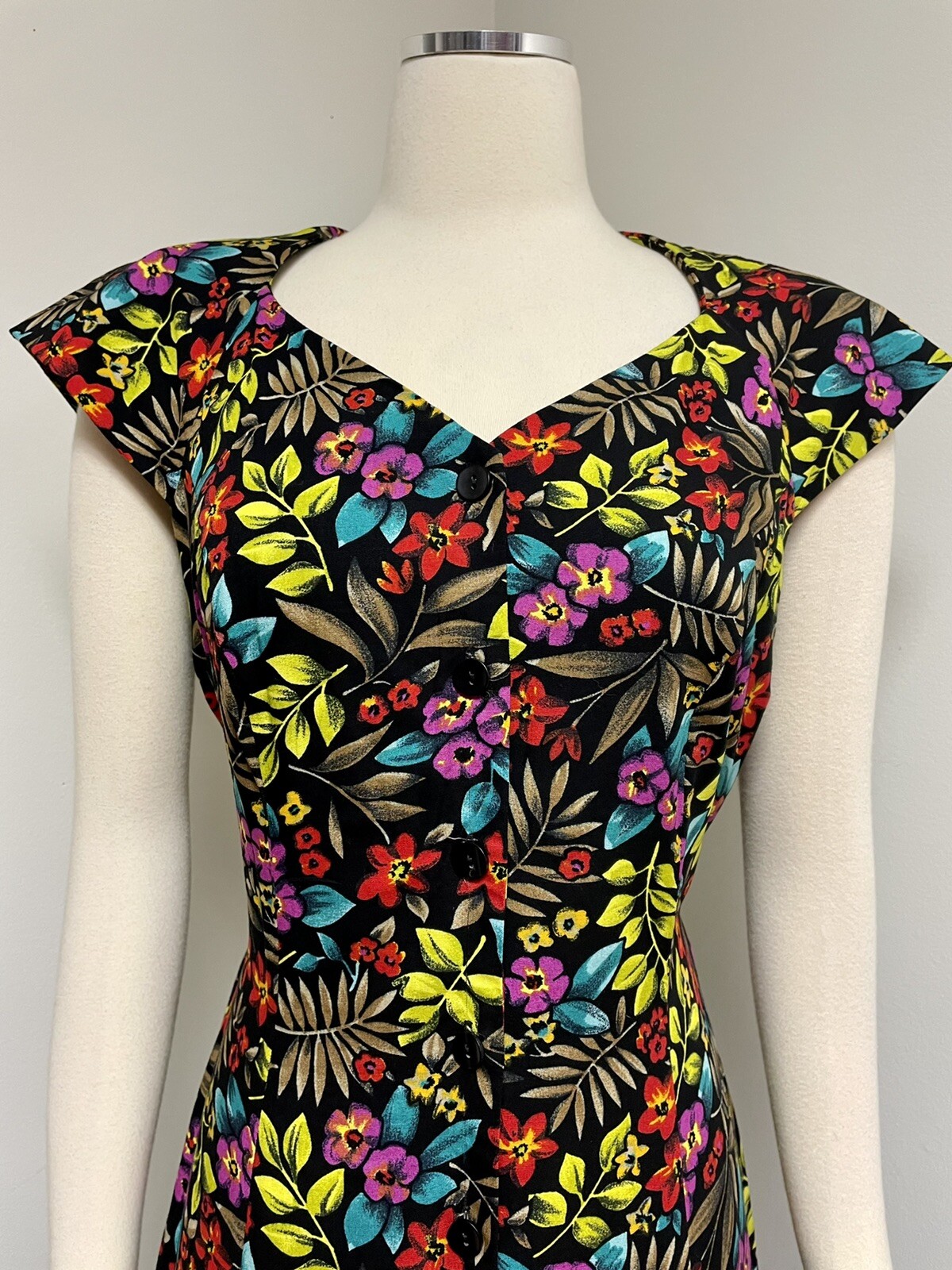 Betsy Lauren 90’s Bright Floral Hawaiian Print Midi Dress Deadstock w tags Sz 8