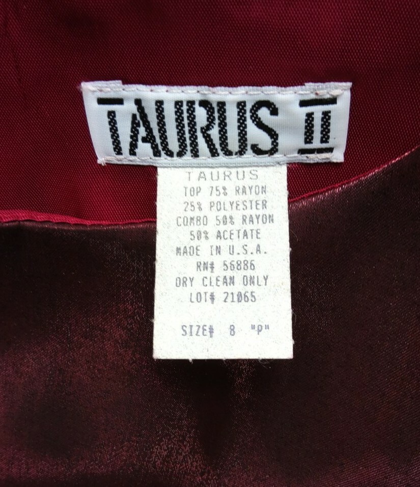 Vintage Taurus II Shimmery Rose Black Empire Waist Lined Dress Size 8 Petite