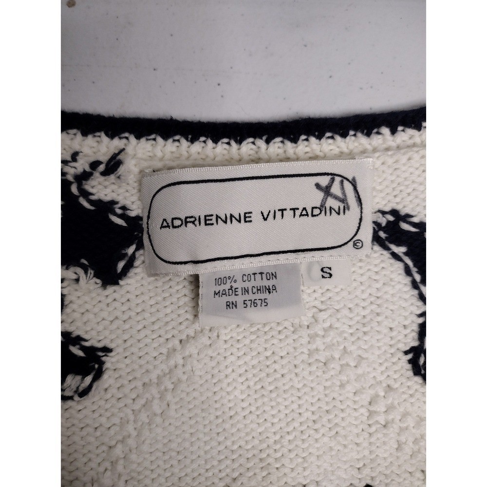Adrienne Vittadini Scottie Dog Cardigan Sweater Small White Black Cotton Vintage