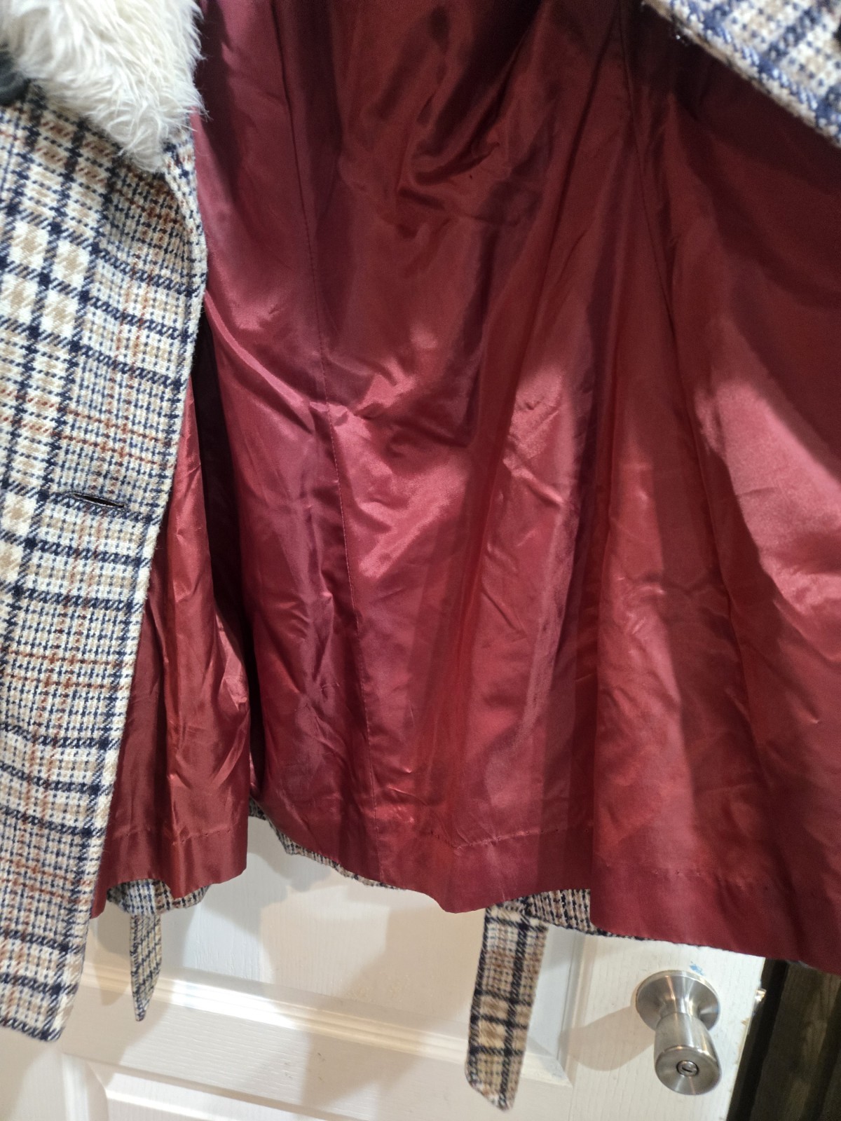 Vintage 1970s ILGWU Union Made Plaid Coat With Fur Cuffs
