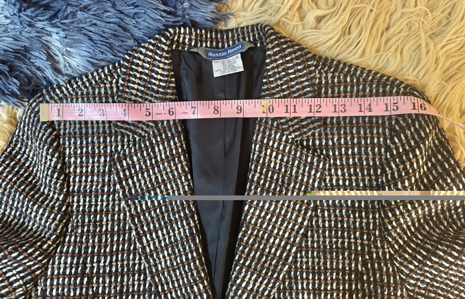 Vtg Austin Reed Woven Poly Wool Blend Tweed India Blazer Jacket 80s S Pockets