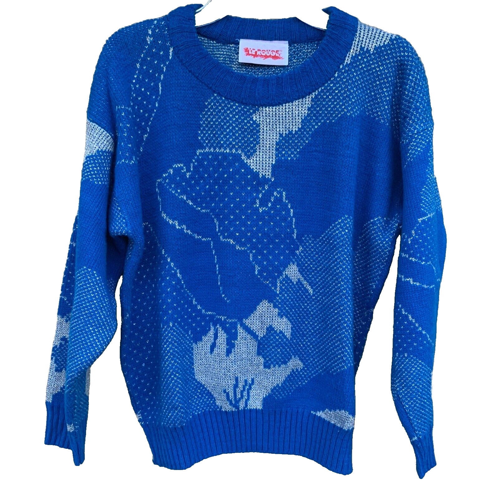 Le Rouge Vintage 80s 90s Sweater blue with Metallic silver M pullover acrylic