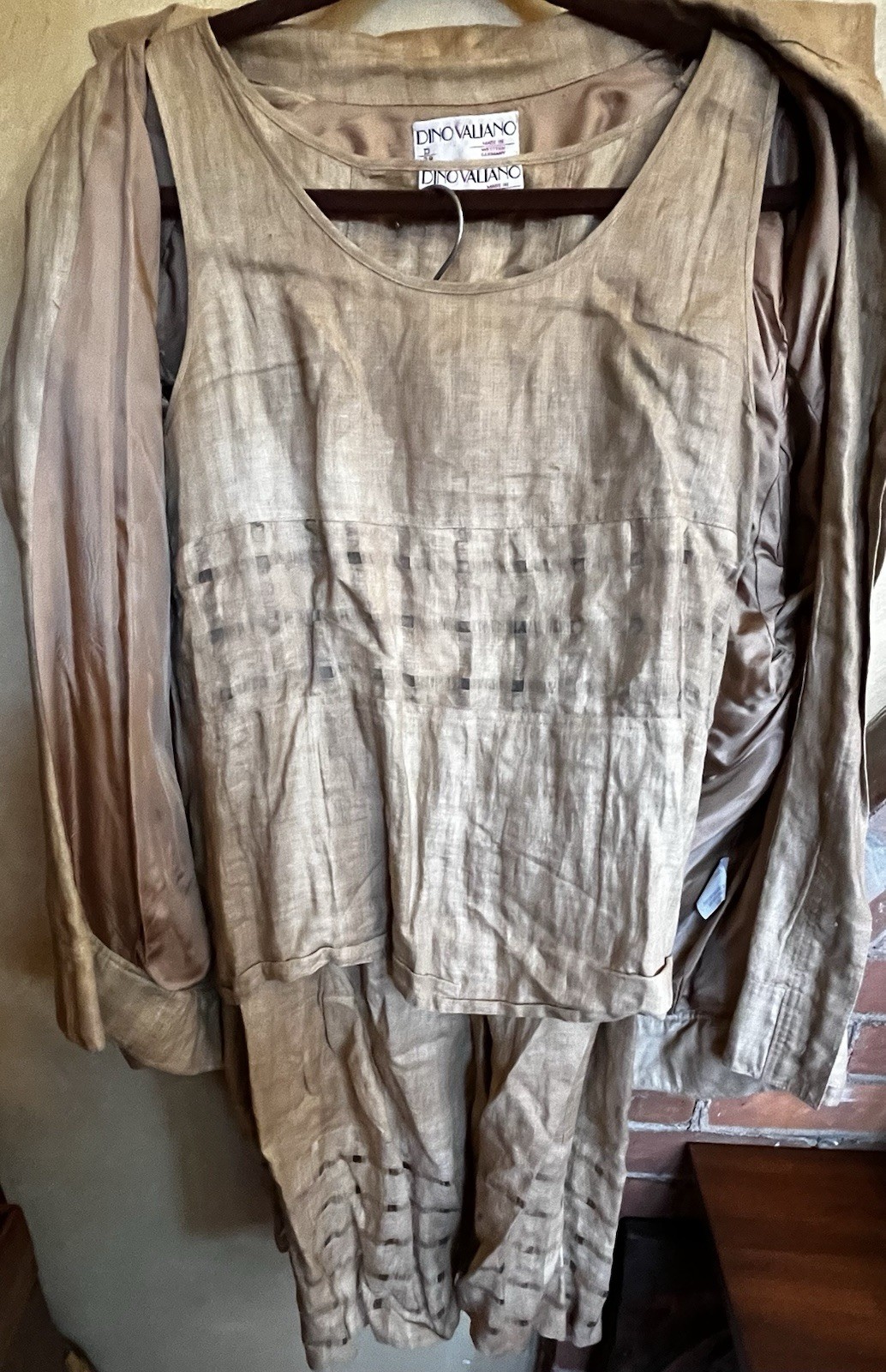Vintage 80’s Post Modern Dino Valiano Women’s 3 Piece Cotton Tan Outfit D 38