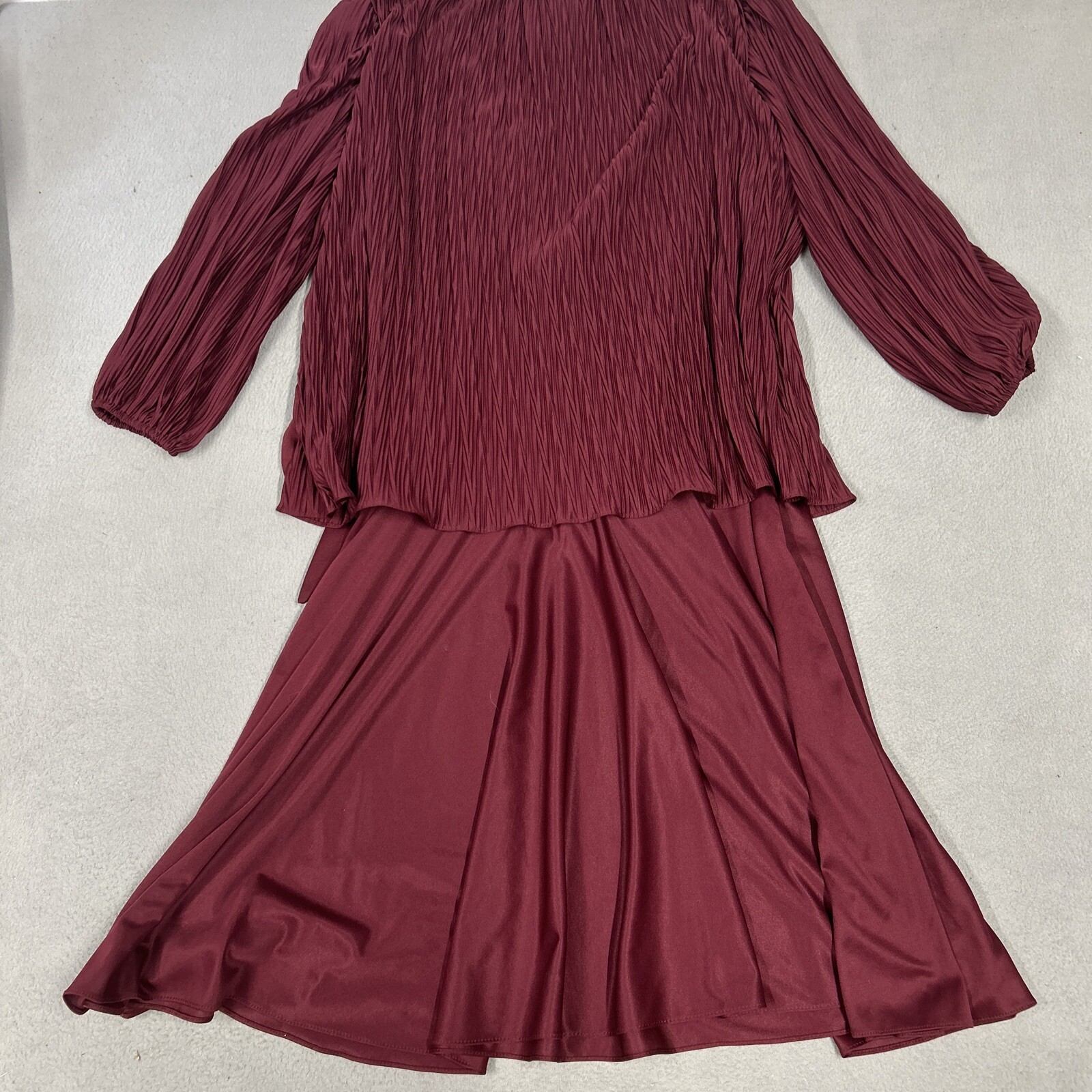 David Rose Dress Womens Size 14 Burgundy Pleated Holiday Party Vintage 80’s USA