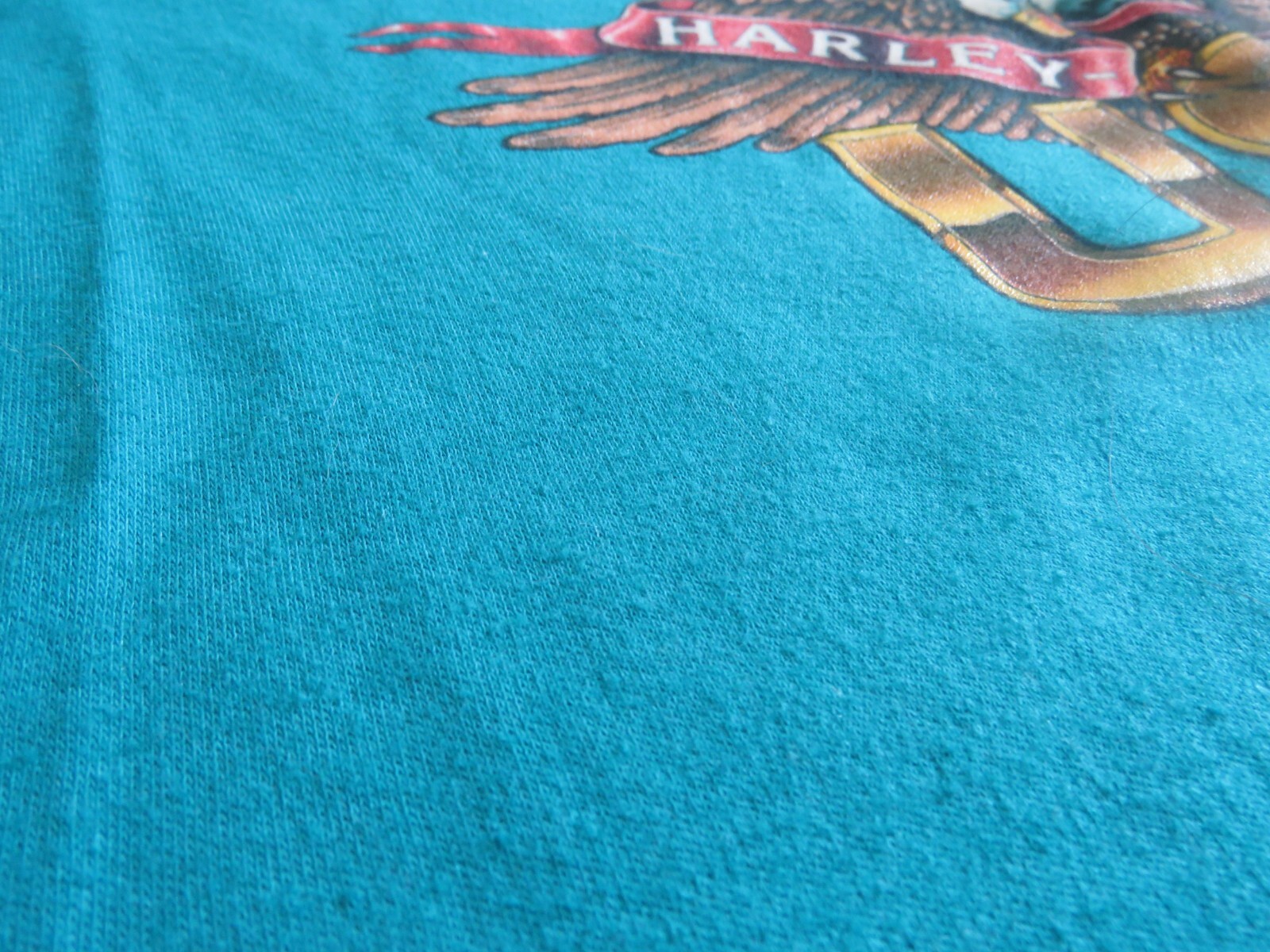 VTG 1982 Holoubek Harley Davidson USA Teal Boatneck Bald Eagle Logo Sz Large