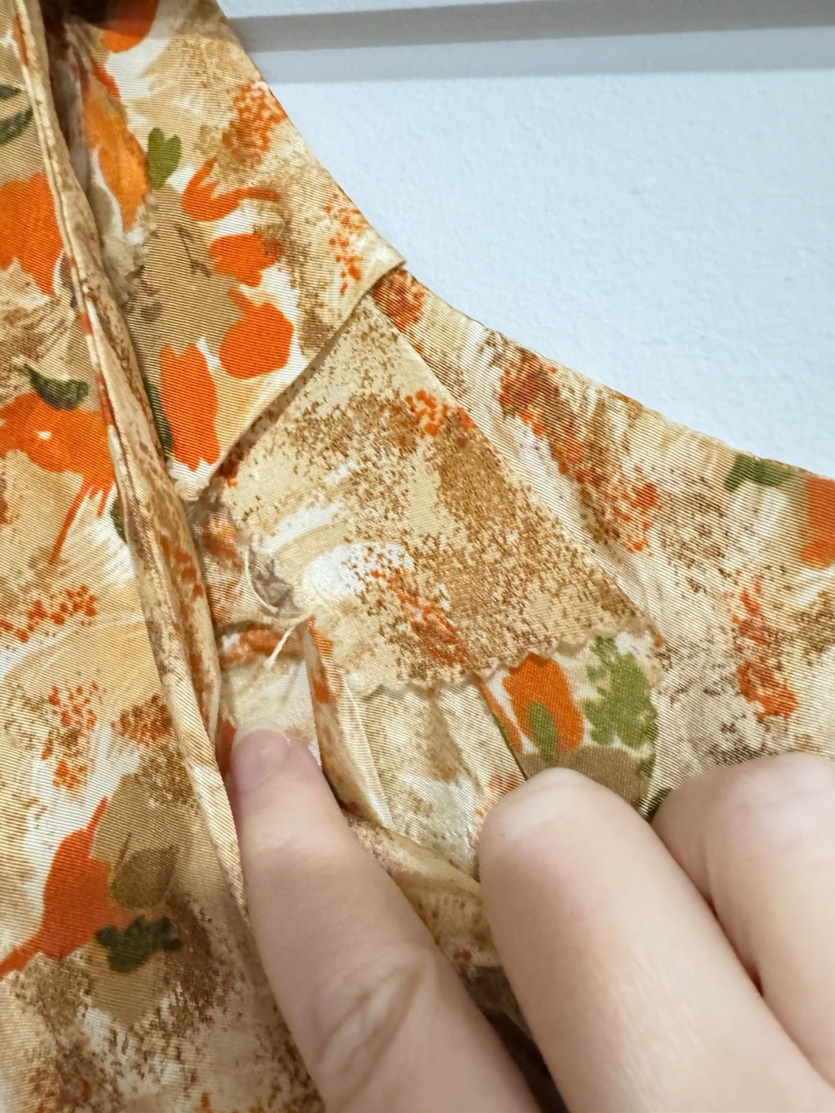Vintage MCM 50s/60s Handmade Dress Tea Length Earth Tones Floral Fit & Flare XXS