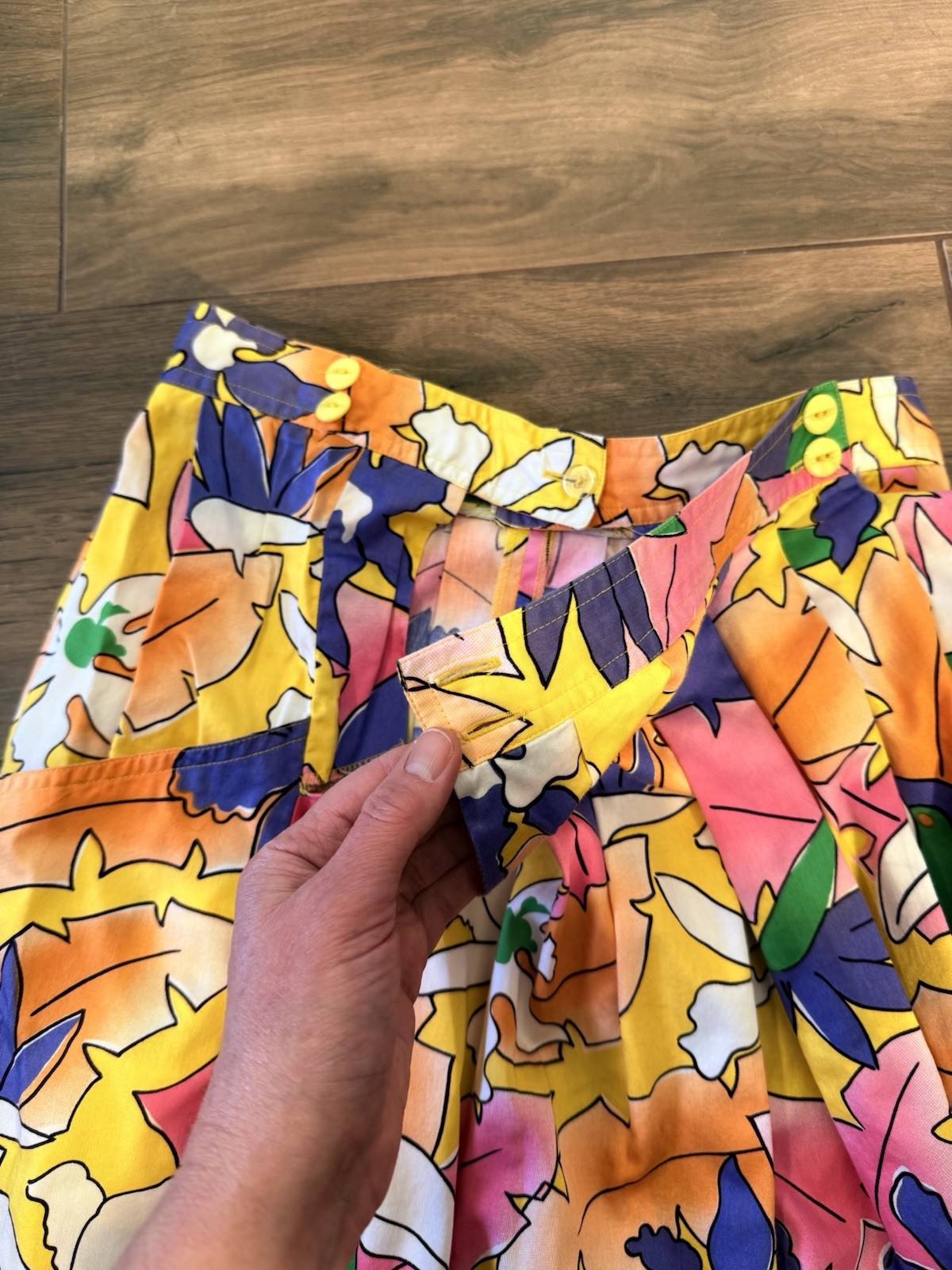 Vintage SK & Co. Bright Tropical Bird Cotton Midi Skirt Festival Women’s XS