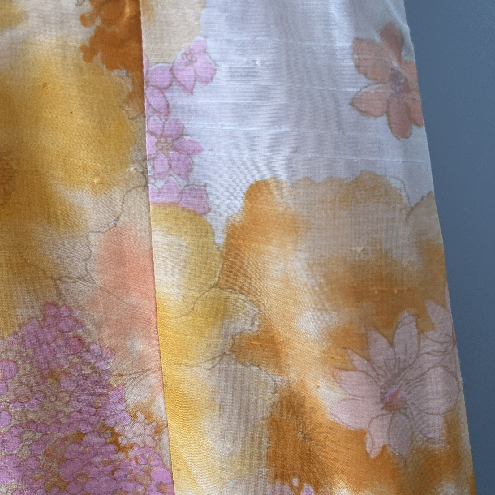 Vintage Orange and Pink Sleeveless Dress V Neck Beaded Abstract Floral Spring