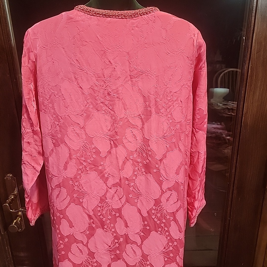 60s Lisanne Vintage Loungewear Melon Pink Medium 36-38″Ch 52 Len Zipper Brocade
