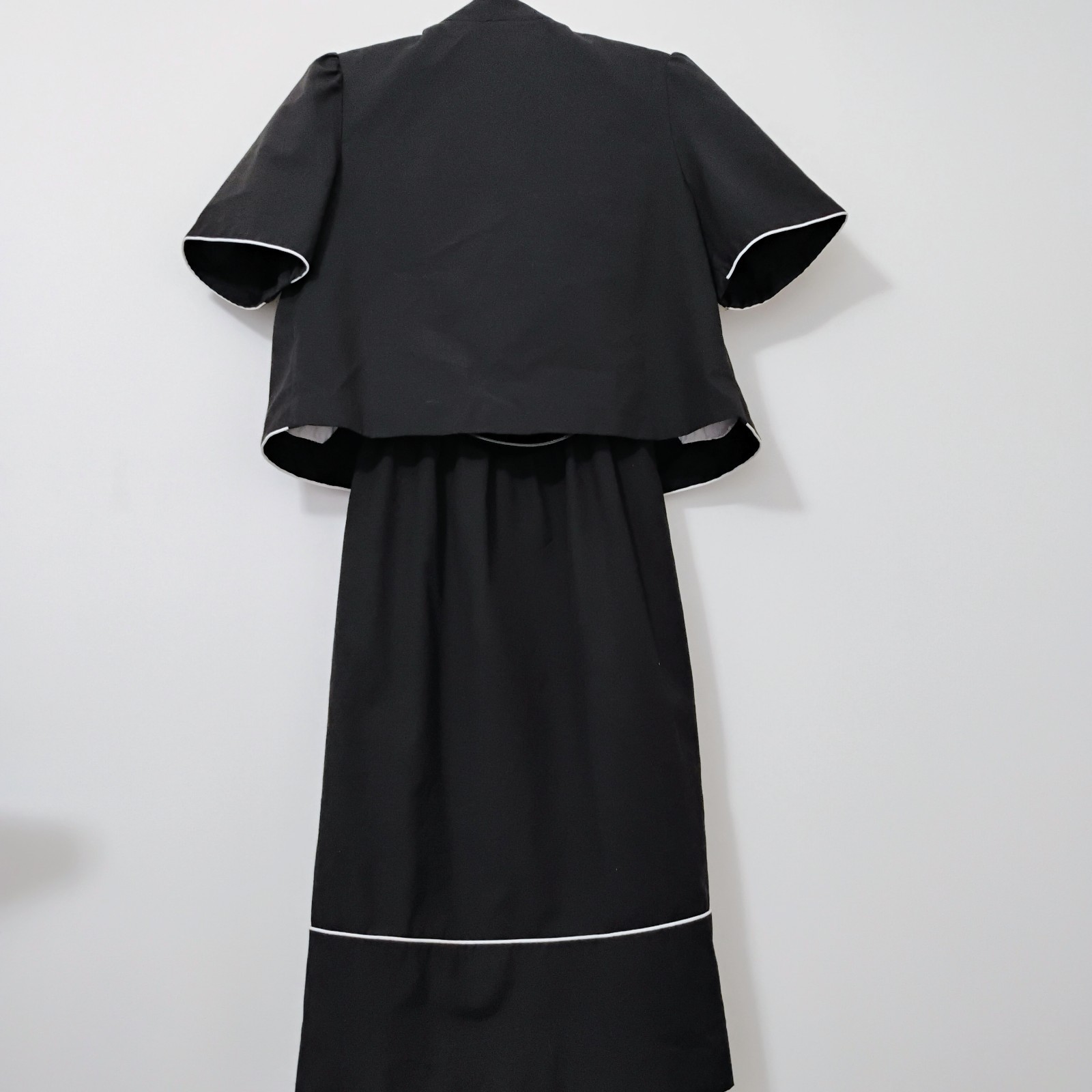 Vintage 80s Belted Dress With Jacket Short Sleeves Louisa Size 10 Black White