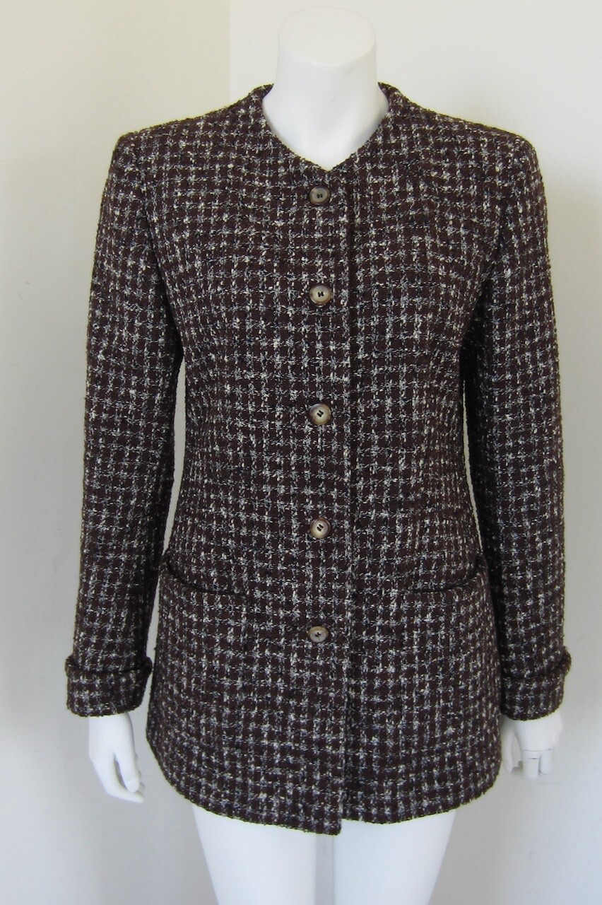 Vintage Joan & David Brown Tweed Jacket Made In Italy Size 46/12