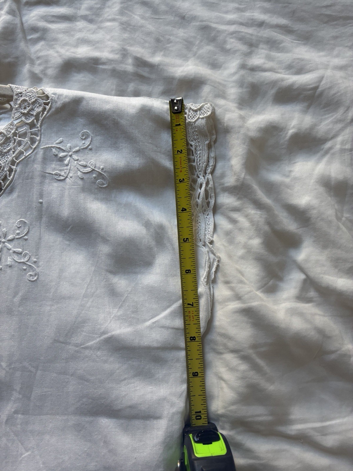 Vintage Handmade Cotton Blouse with Lace and Embroidery