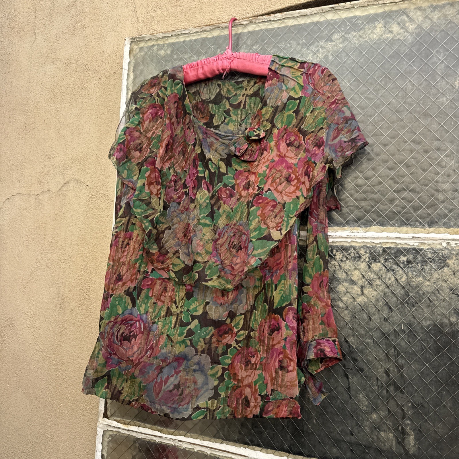Antique 1920s Rose Floral Silk & Gold Lamé Blouse 1930s Dress Top Vintage