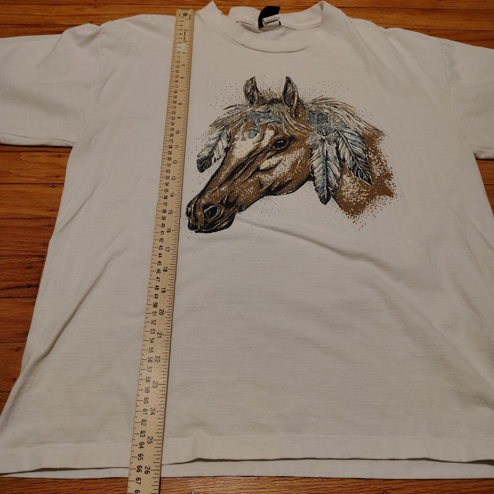 Vintage Diamond Dust Tribal Horse Head T-Shirt Sz Large Single Stitch Equestrian