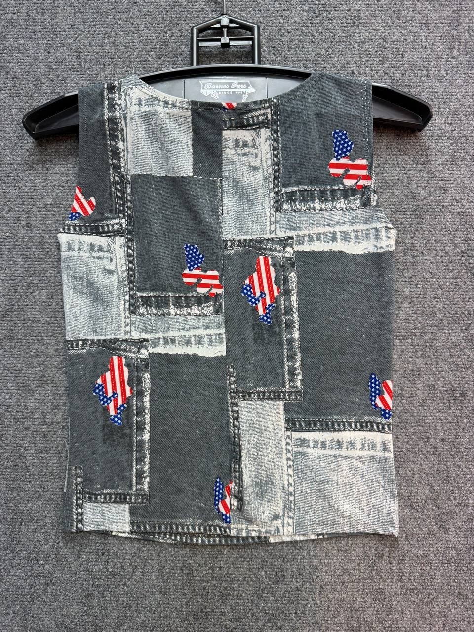 Gianni Versace Women’s Tank Top Size M Gray Patchwork USA Flag Print