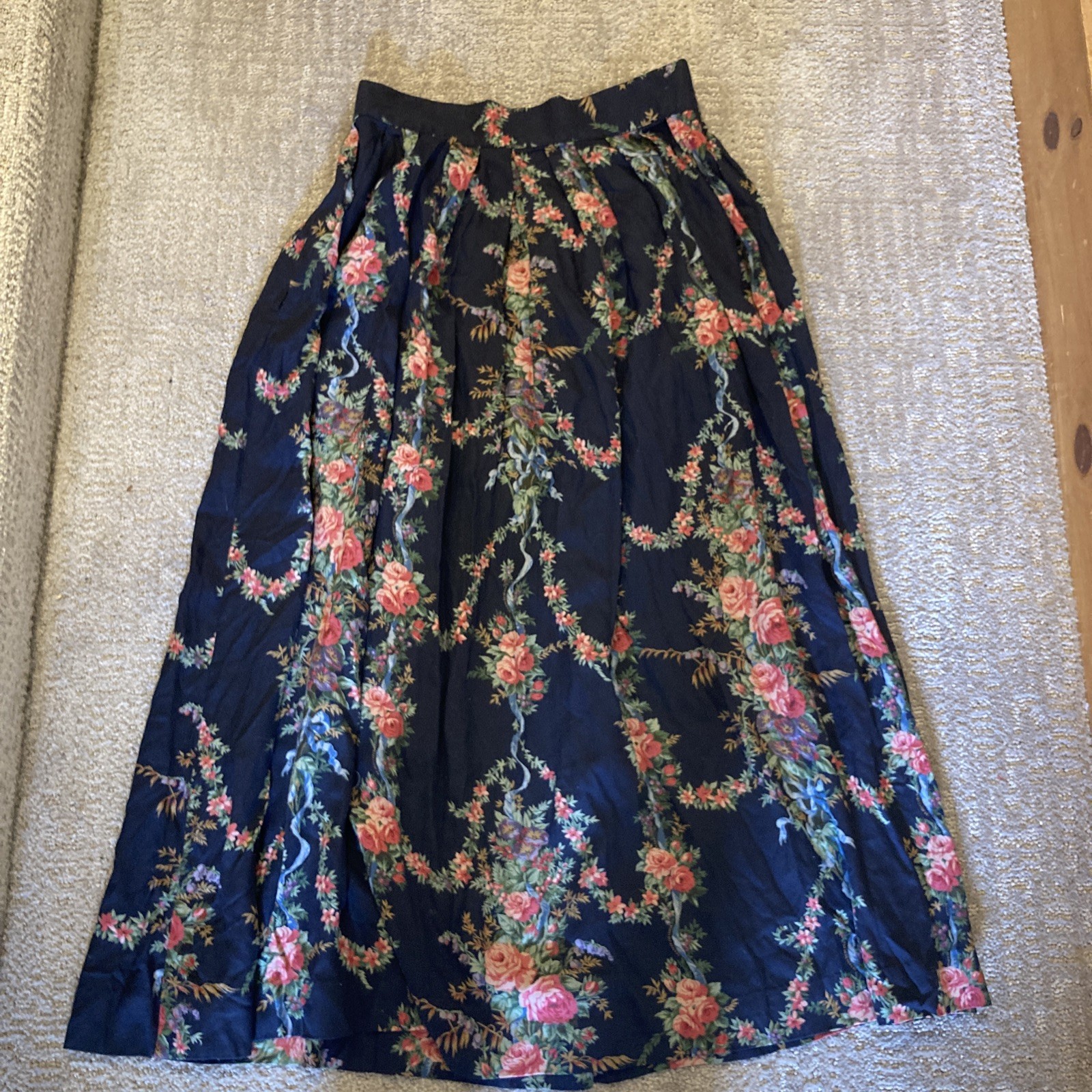 Vtg Herman Geist Floral Skirt Cottage Core Romantic Festival 27” Waist 34” Long