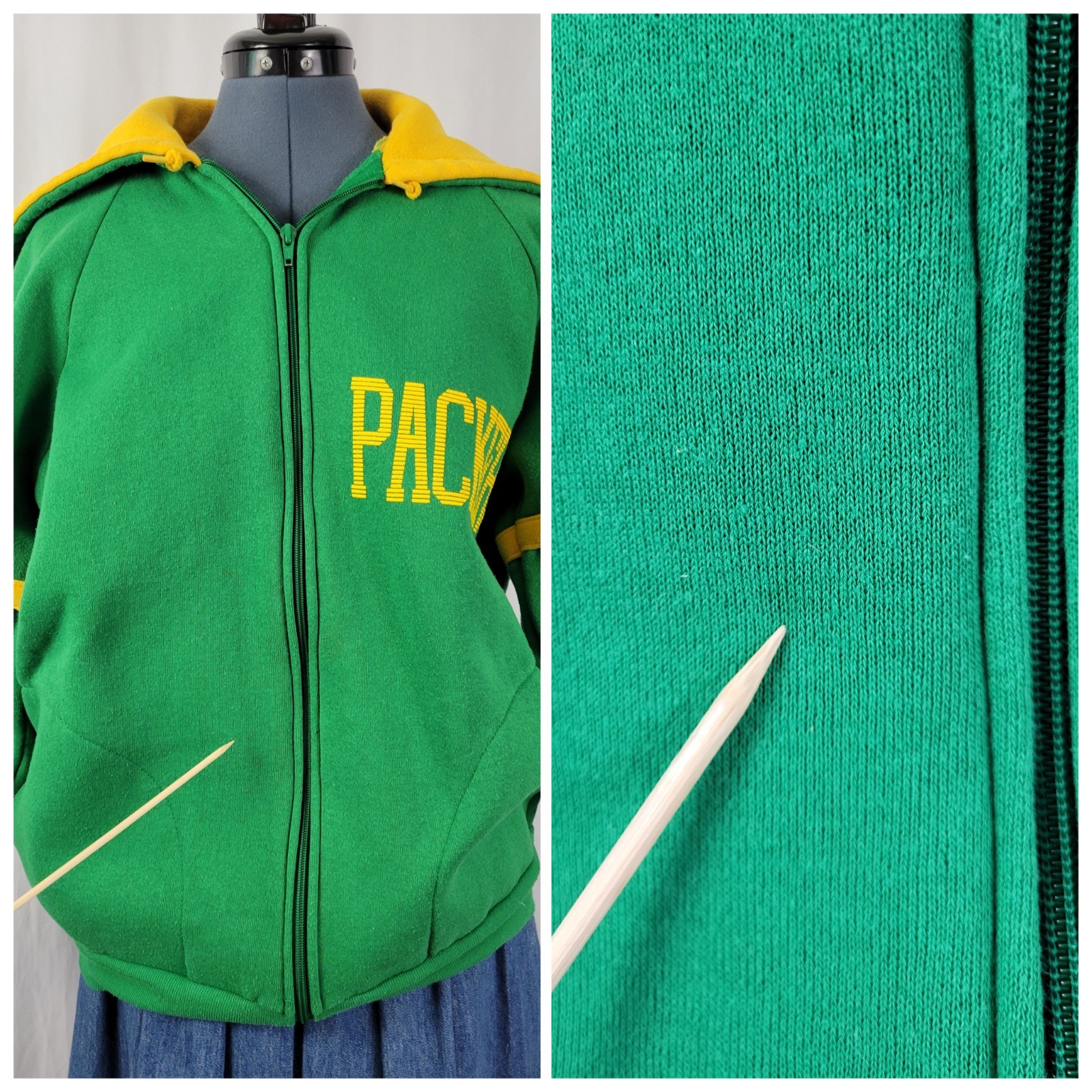 Vtg Pro Star Sports Green & Gold Packers Zip Up Hoodie Size Youth XL (Adult SM)