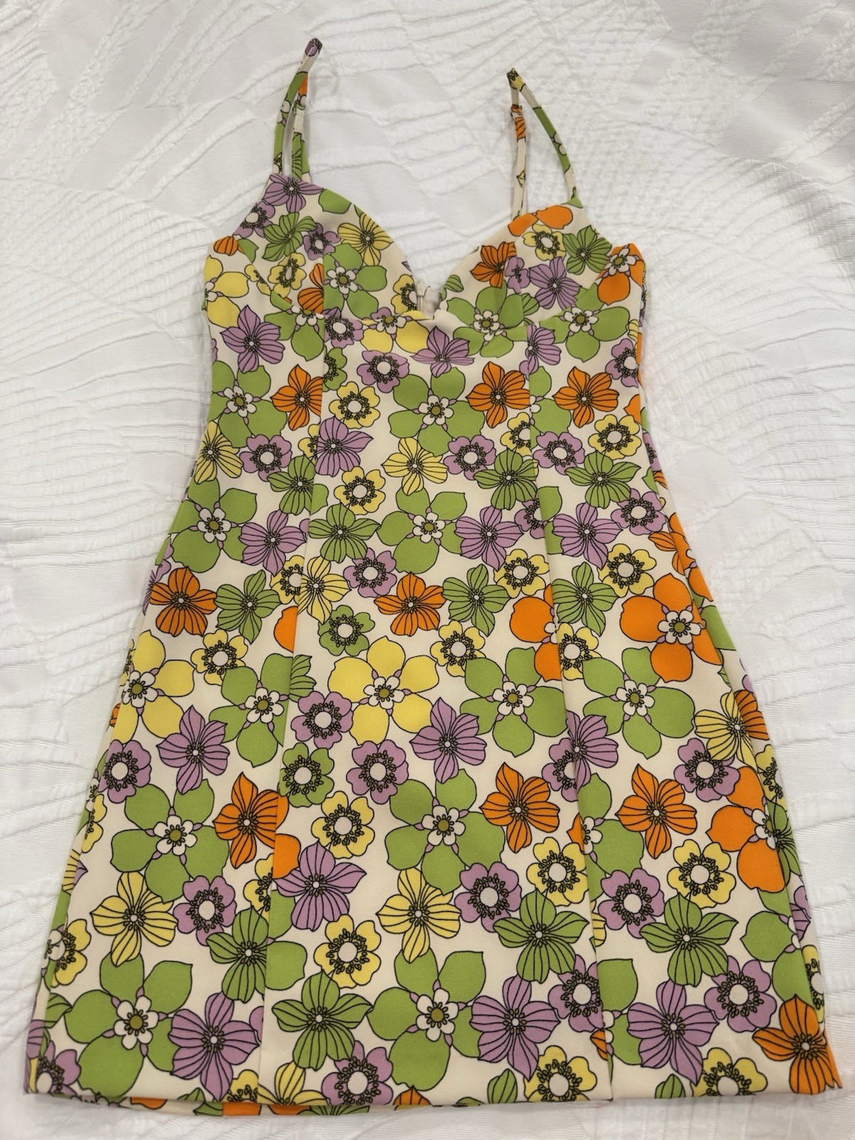 ZARA Floral Yellow Green Orange Purple Sleeveless Mini Dress Women’s S