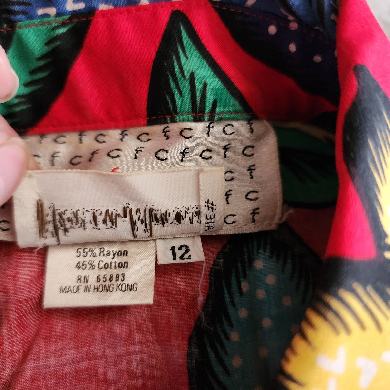 Neiman Marcus CFCF Dress Red Floral Short Sleeve Snap Closure Women 12 Vintage