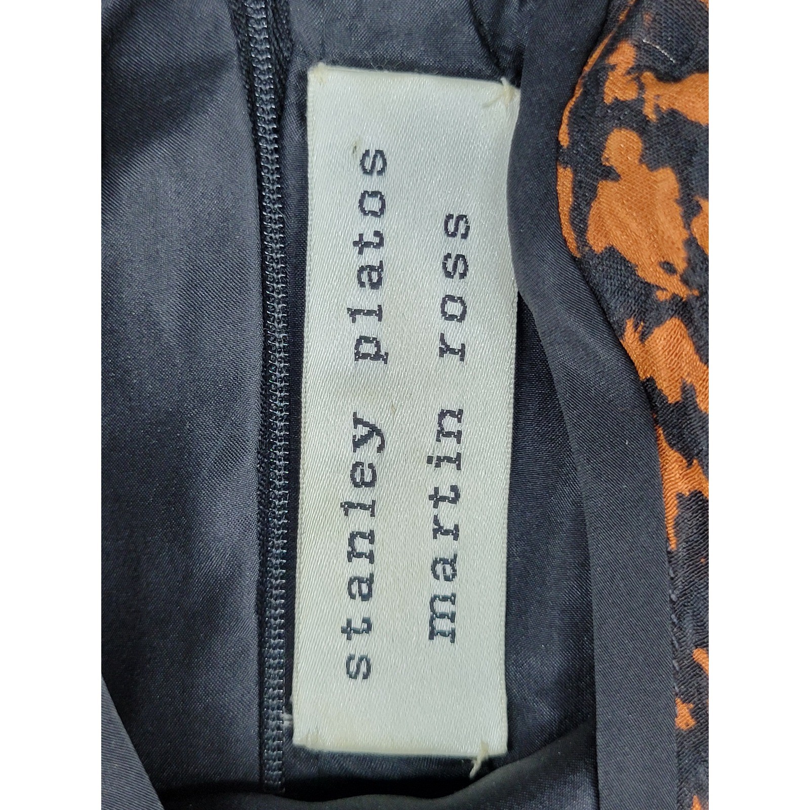Stanley Platos Martin Ross Vintage Orange Black Abstract Print Long Sleeve Dress