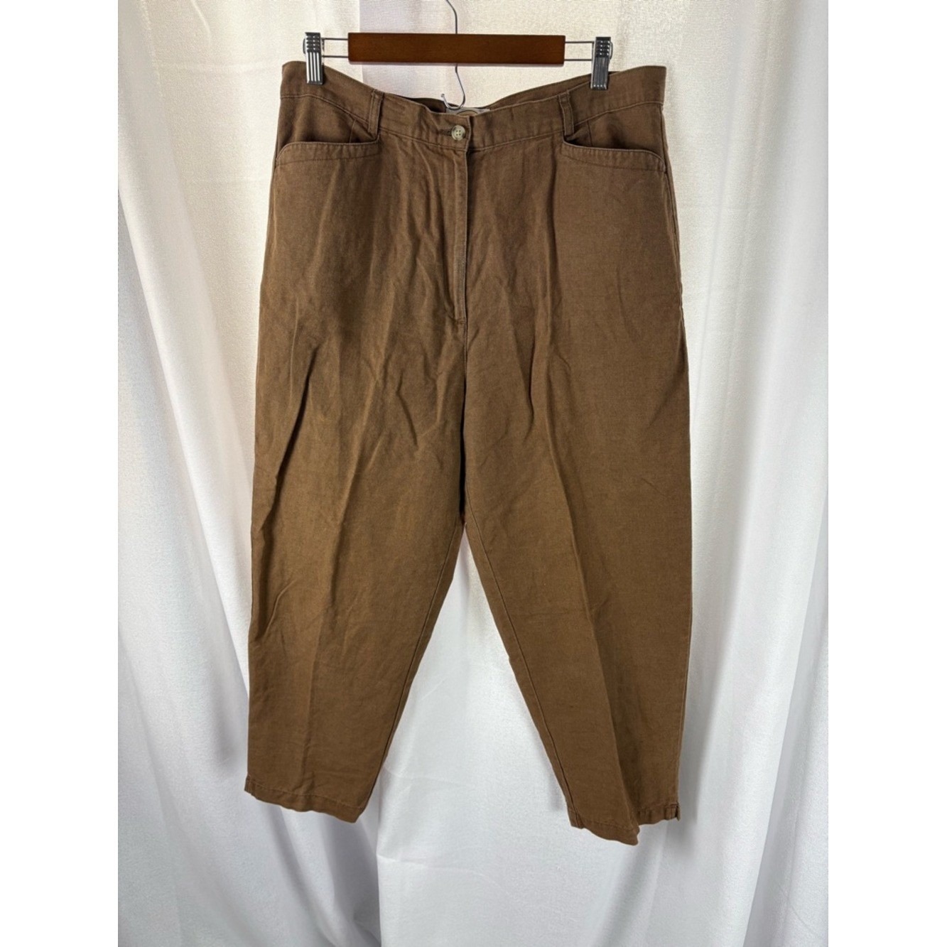 Talbots brown pants Irish linen blend Vintage Plus Size 16 GUC