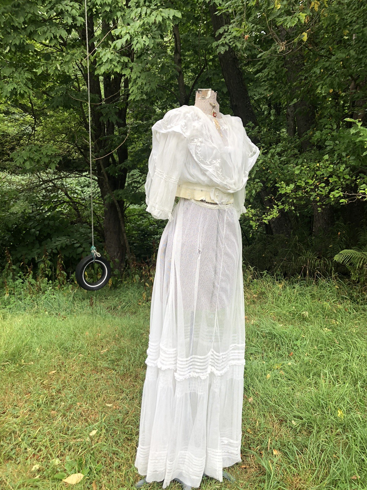 Vintage Edwardian Ethereal 1900’s Sheer Net Embroidery Bodice Skirt B 34” W 28”