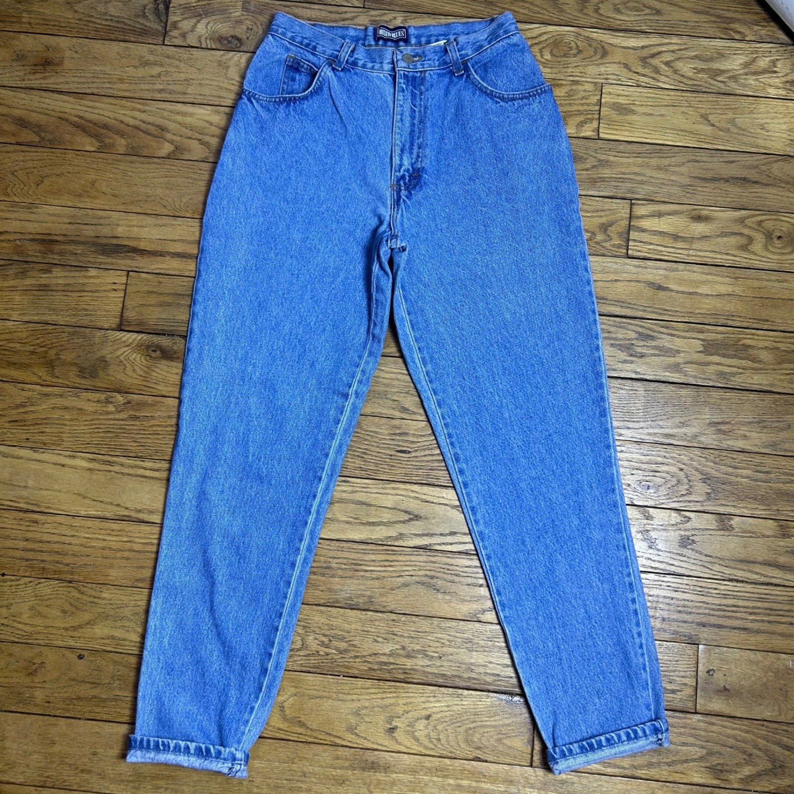 Mixed Blues Vintage High Waisted Mom Jeans Medium Wash Blue Made in USA Size 11