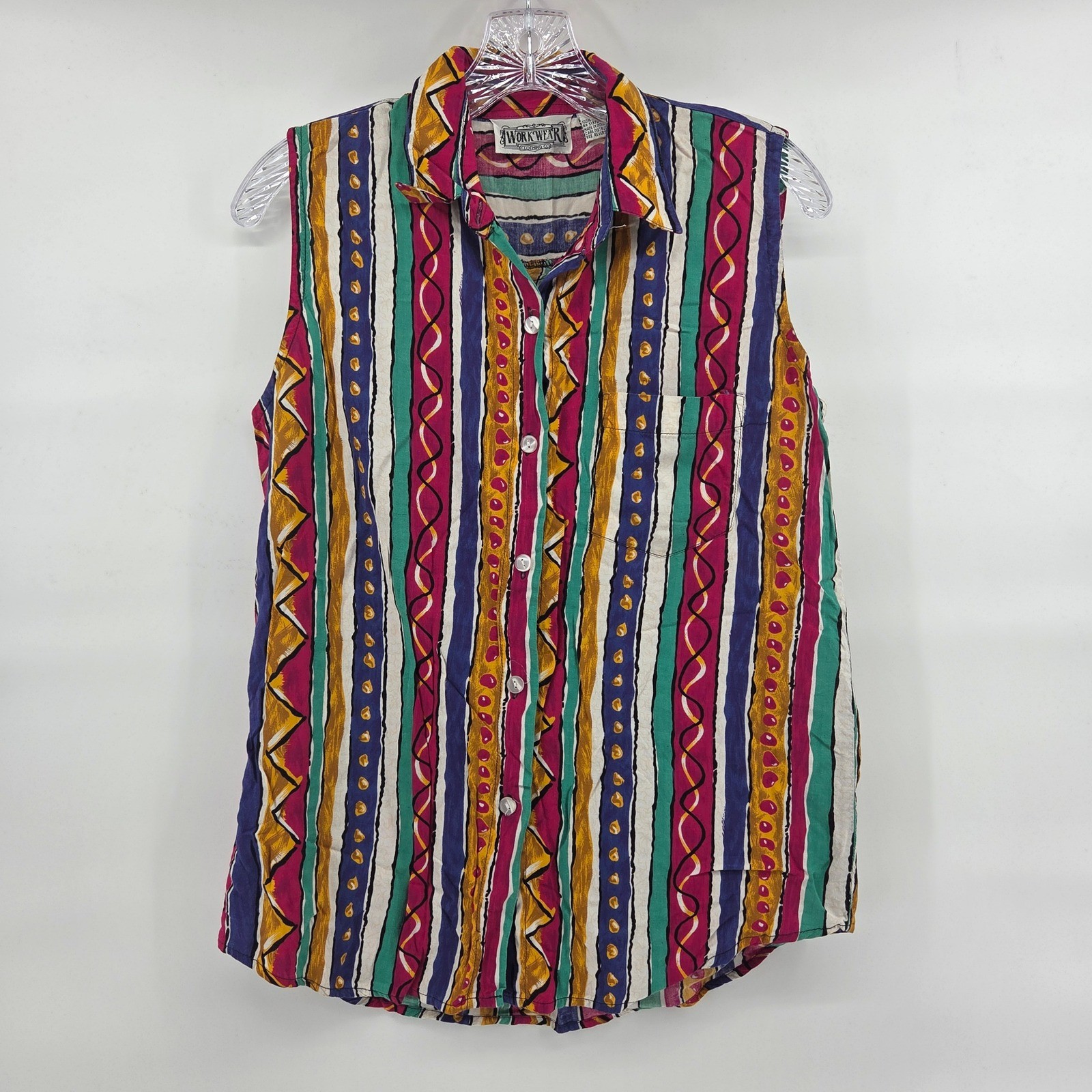 Workwear Clothing Co Sleeveless Shirt L Multi Color Stripe Vintage Boho Eclectic