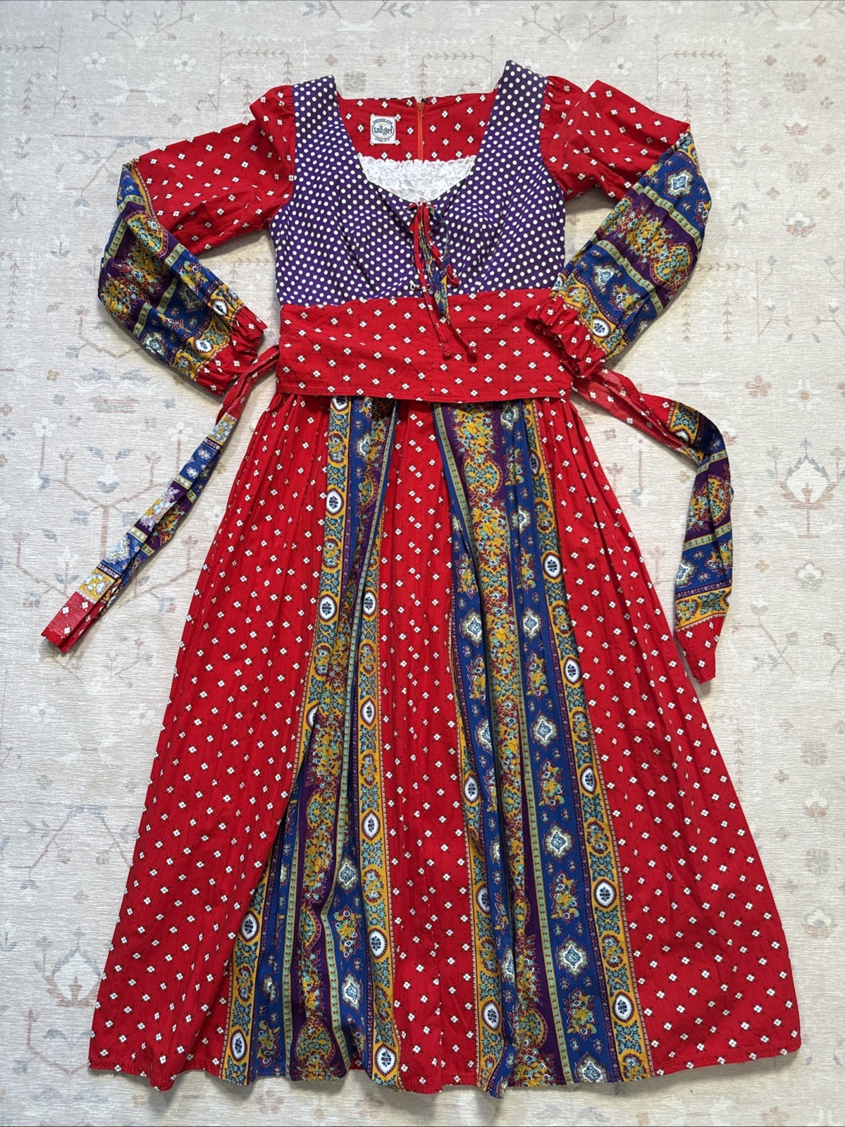 Vintage 60’s-70’s Shelly’s Tall Girl Boho Prairie Hippy Dress Corset Festival M
