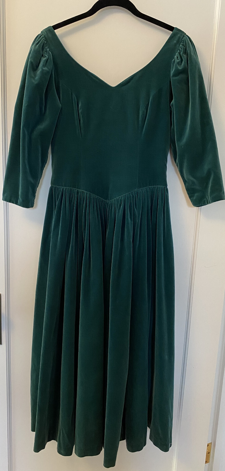 Vintage 1988 Laura Ashley Green Velvet Dress US Size 10