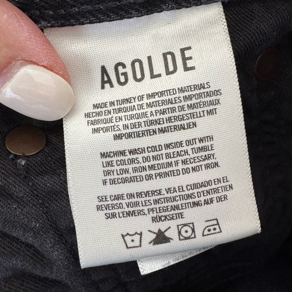 AGOLDE 90s Mid Rise Loose Fit in Vagabond Washed Black Sz 25 Distressed Boho