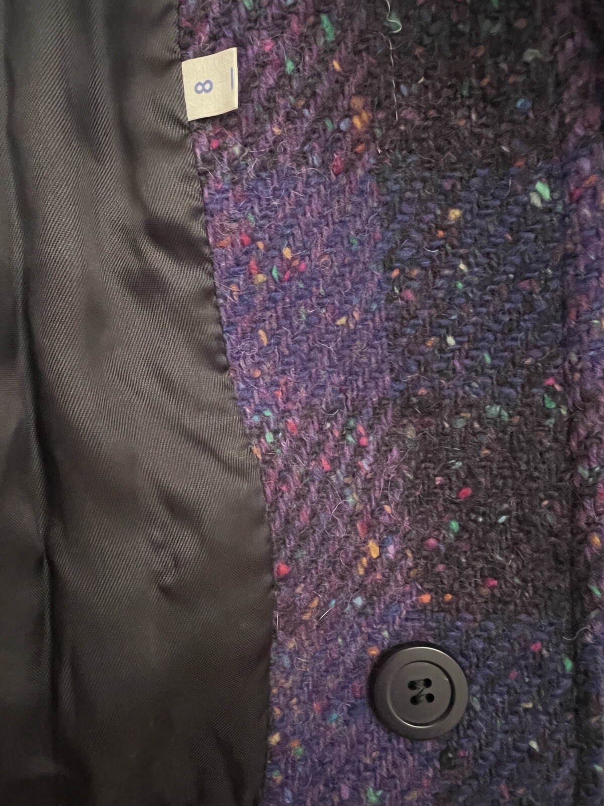 Vintage Jimmy Hourihan Sz 8 Purple Plaid Long Coat Wool Speckle Tweed Ireland