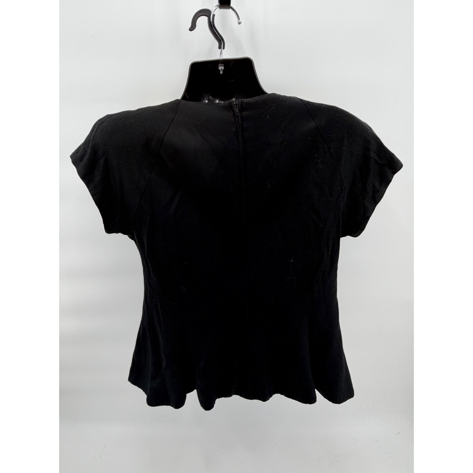 Virgo II Blouse Women 14 Black Cream Velvet Satin Draped Neck Cap Sleeve Vintage