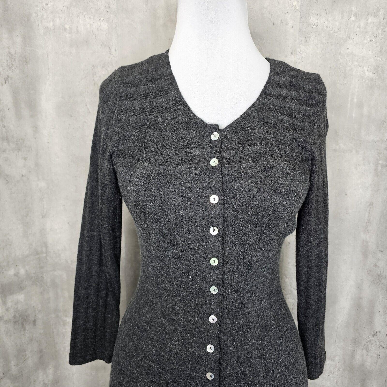 Vintage 90s Karen Alexander Dress M Gray Wool Blend Button Front Knit USA