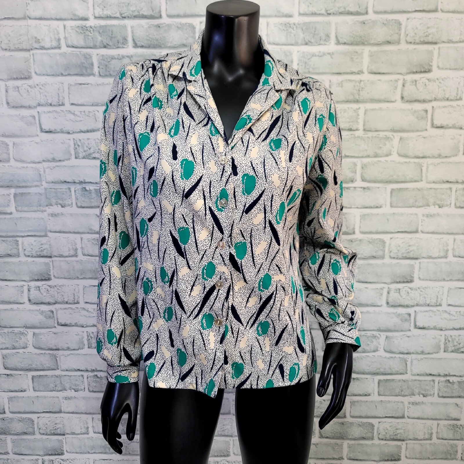 Vintage 70s Graff Californiawear Womens M Abstract Long Sleeve Button Up Blouse