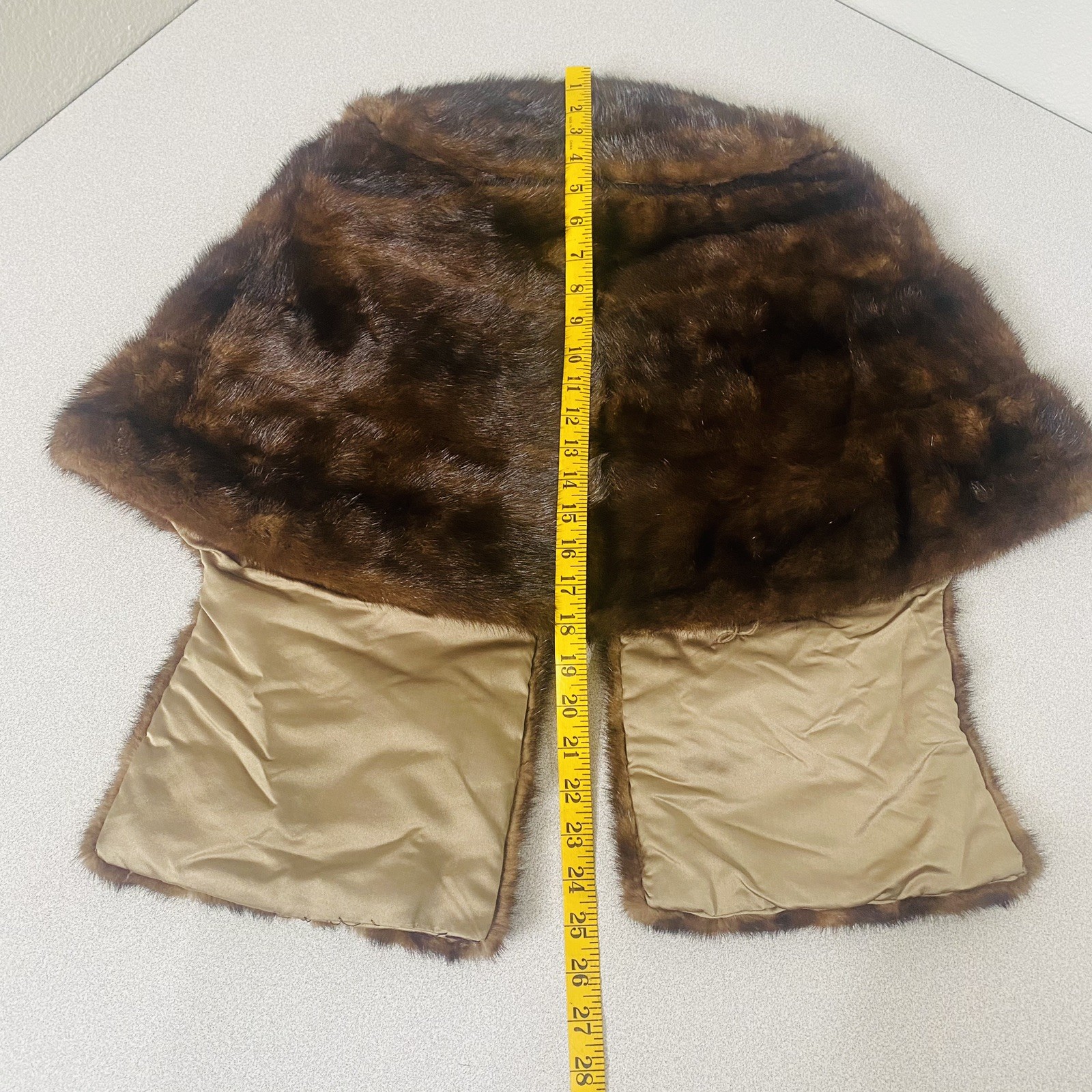 Vtg MINK Fur Stole Shawl Cape Capelet Mahogony Brown Couture Tails Pockets NICE