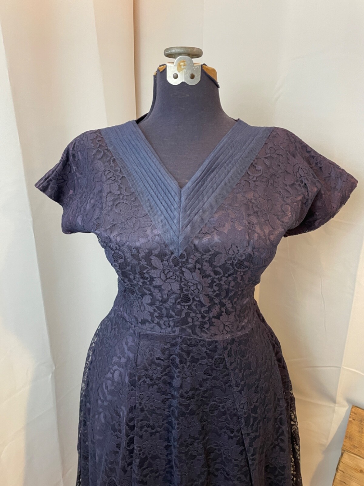 1950s Vintage Party Dress Navy Blue Lace Tulle Satin Rockabilly Pinup Girl M L