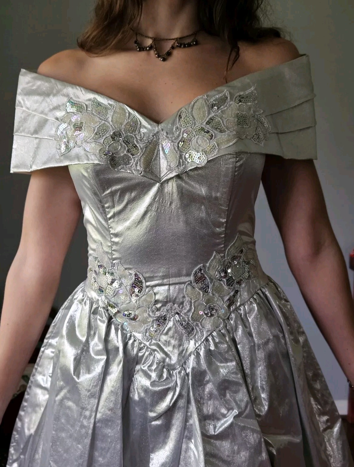 Vintage 1990s Gunne Sax Metallic Silver Lamé Party Dress