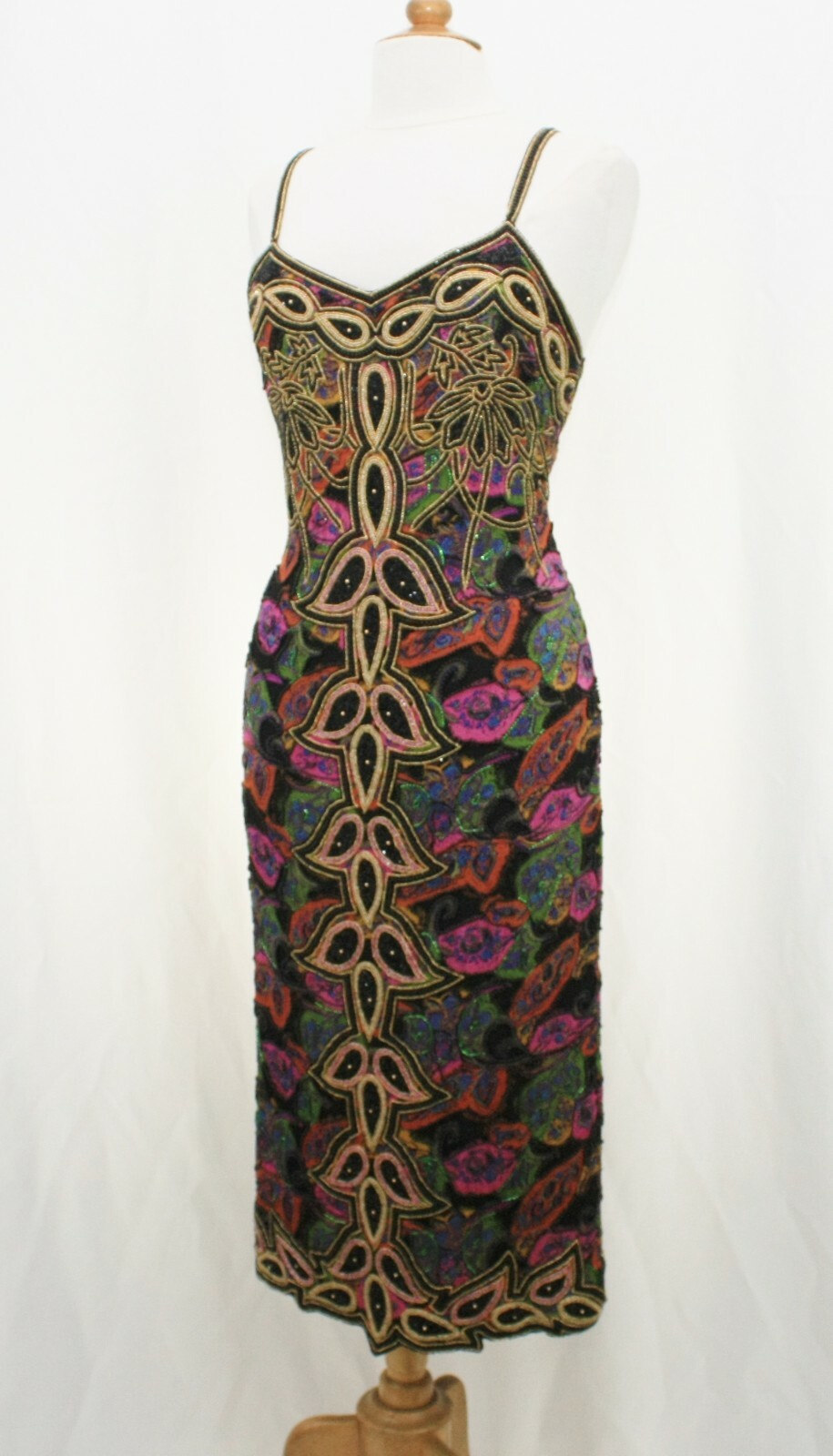 JASDEE Vintage Bead & Sequins Dress Hand Work & Hand Print On Silk Style 2027L