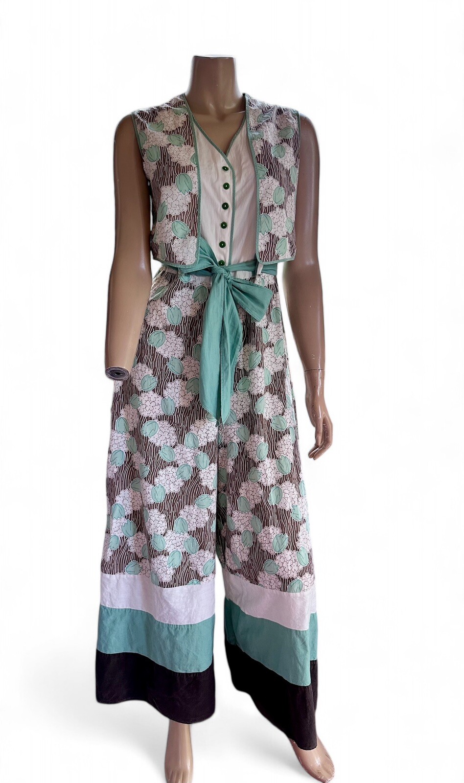 Rare Vintage 1930s Art Deco Floral Beach Pajamas Pajamas Jumpsuit Wide Leg XS/S