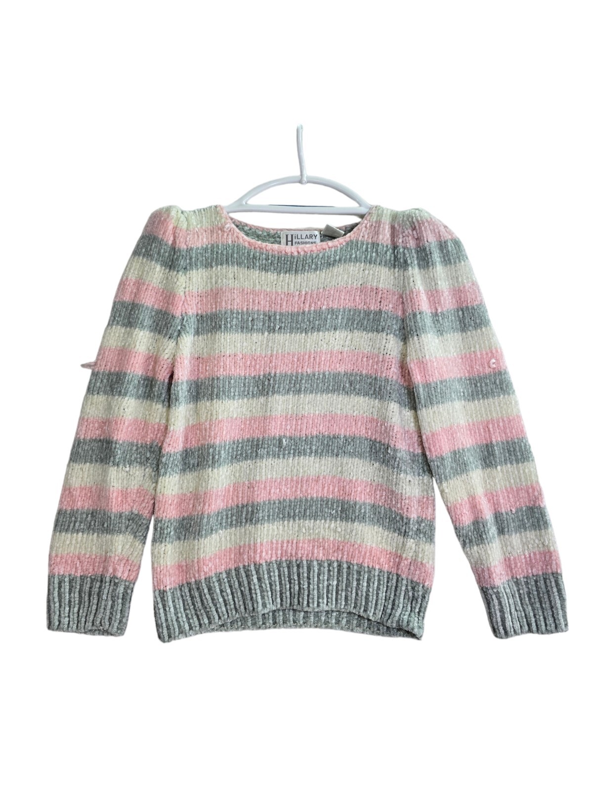 Vintage Hillary Fashions Pink Grey Cream Long Sleeve Sweater Size S *Read Descr*