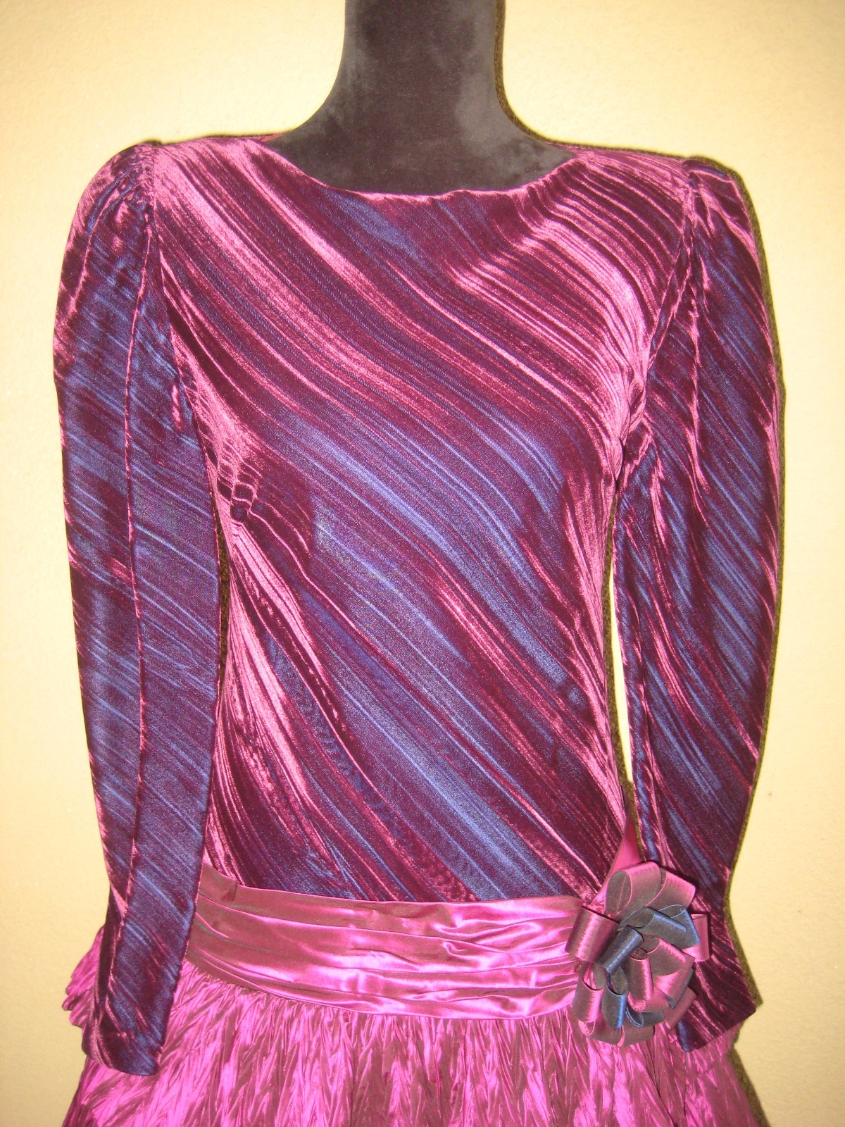 Vintage 80s burgundy/wine velveteen dropwaist taffeta tiered ruffles party dress
