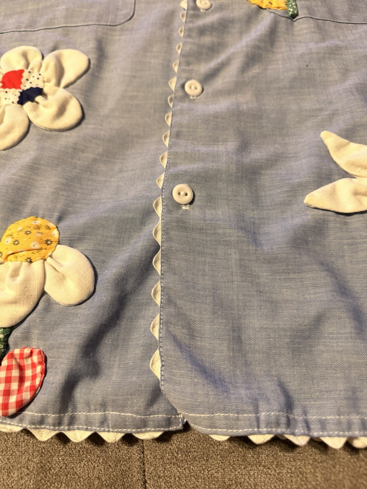 Vintage 1970’s JCPenney Big Mac Button Up Shirt Ladies Large Blue Flowers Rare