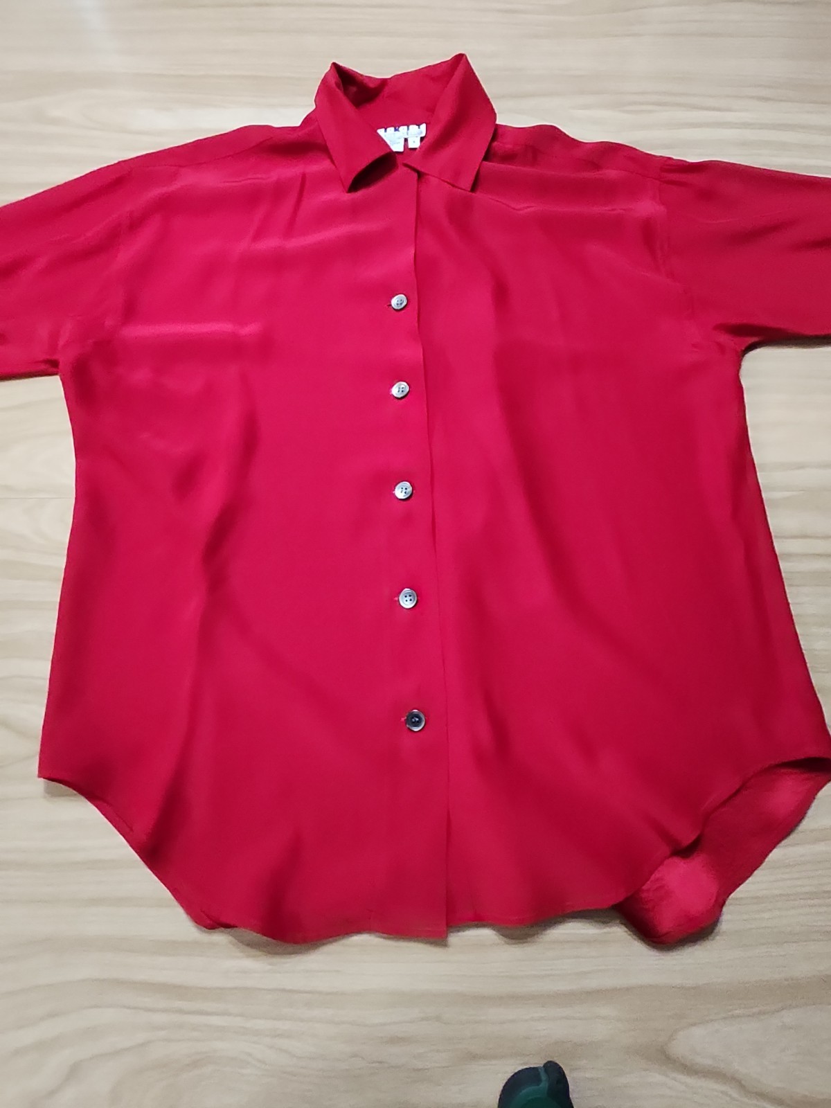 Vintage Blouse KIKIT Maurice Sasoon Sz S 100% Silk Red Long Sleeve Button Up…