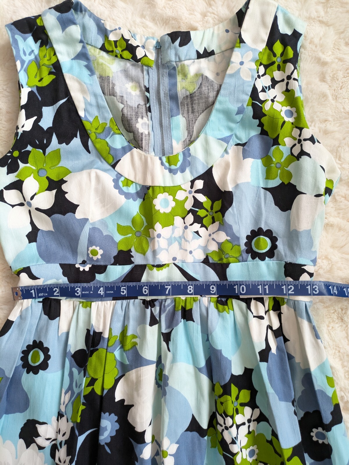 Handmade Groovy Blue Green Flower Power Sleeveless Maxi Dress Fit Flare