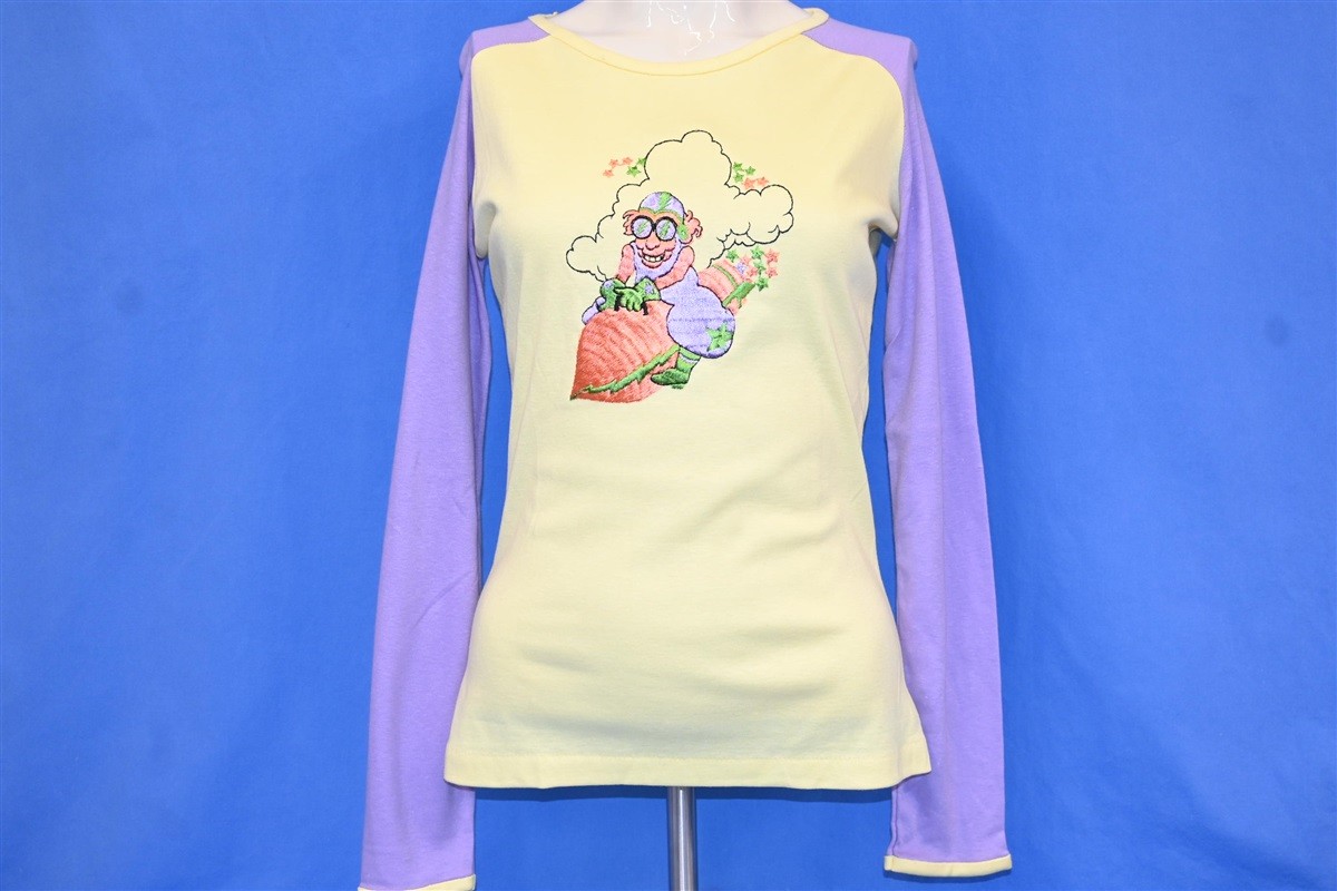 vintage 70s EMBROIDERED ROCKET RIDING CARTOON LONG SLEEVE t-shirt WOMEN’S M