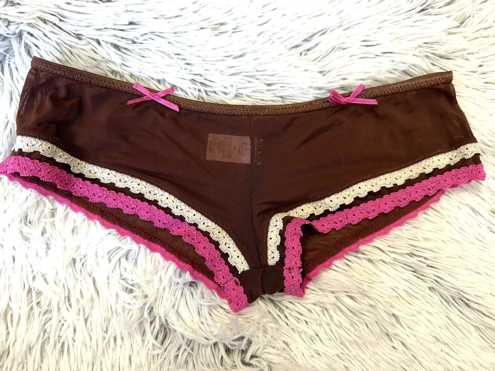 Vintage 90’s Age Group Intimates Mesh lace MED/6 Brief Panties Lace Up bows NWOT