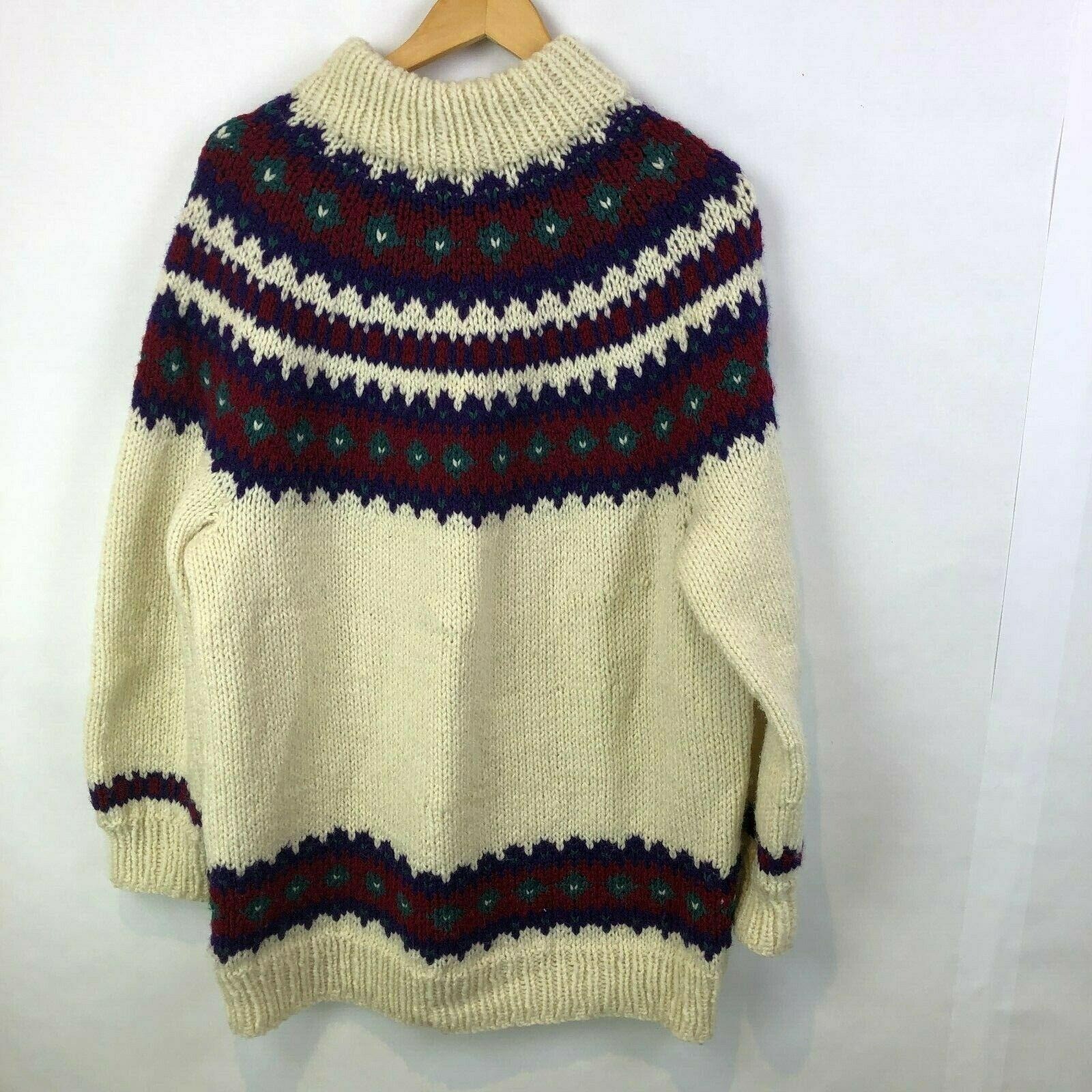 Handknit Womens Raglan Sleeve Sweater Pullover Oversize Ivory Knit XL High Neck