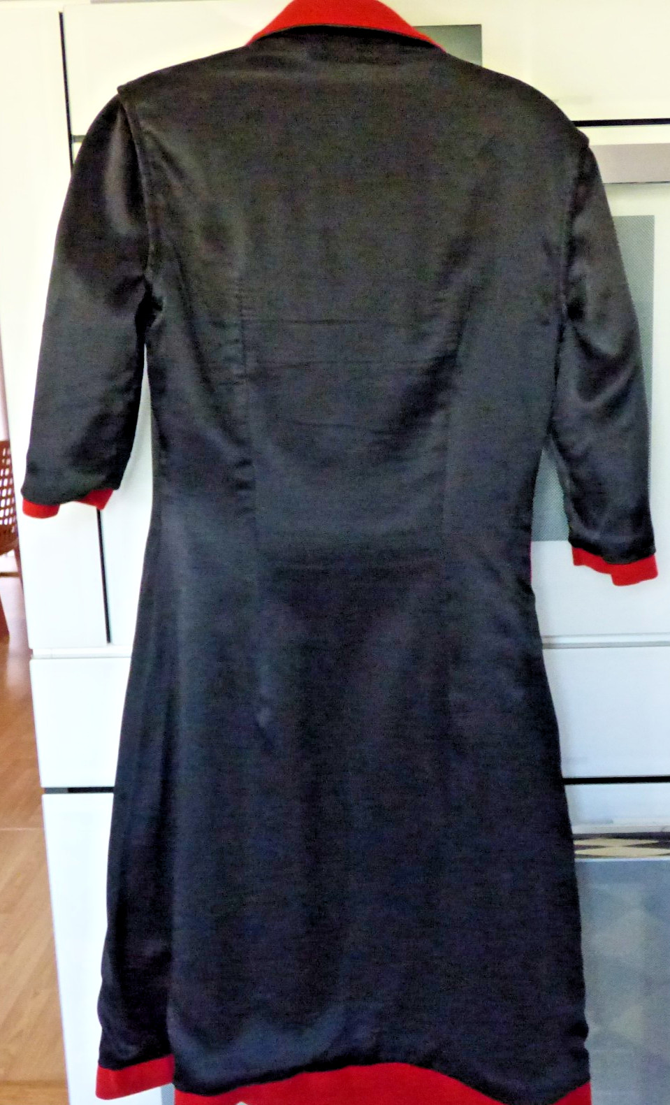 VINTAGE PEGGY JENNINGS DRESS RED WOOL KNIT W LEATHER TRIM FULLY SATIN LINED 4-6